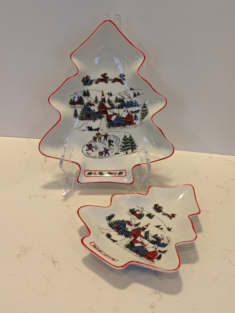 Vintage Christmas Seizan Fine China Japan Dishes Set Of Two